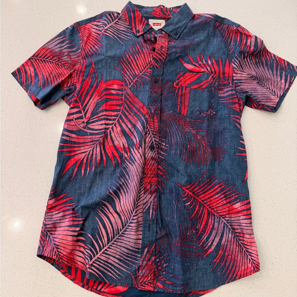 Levi's Men's Tropical Leaf Print Shirt - Red and Blue